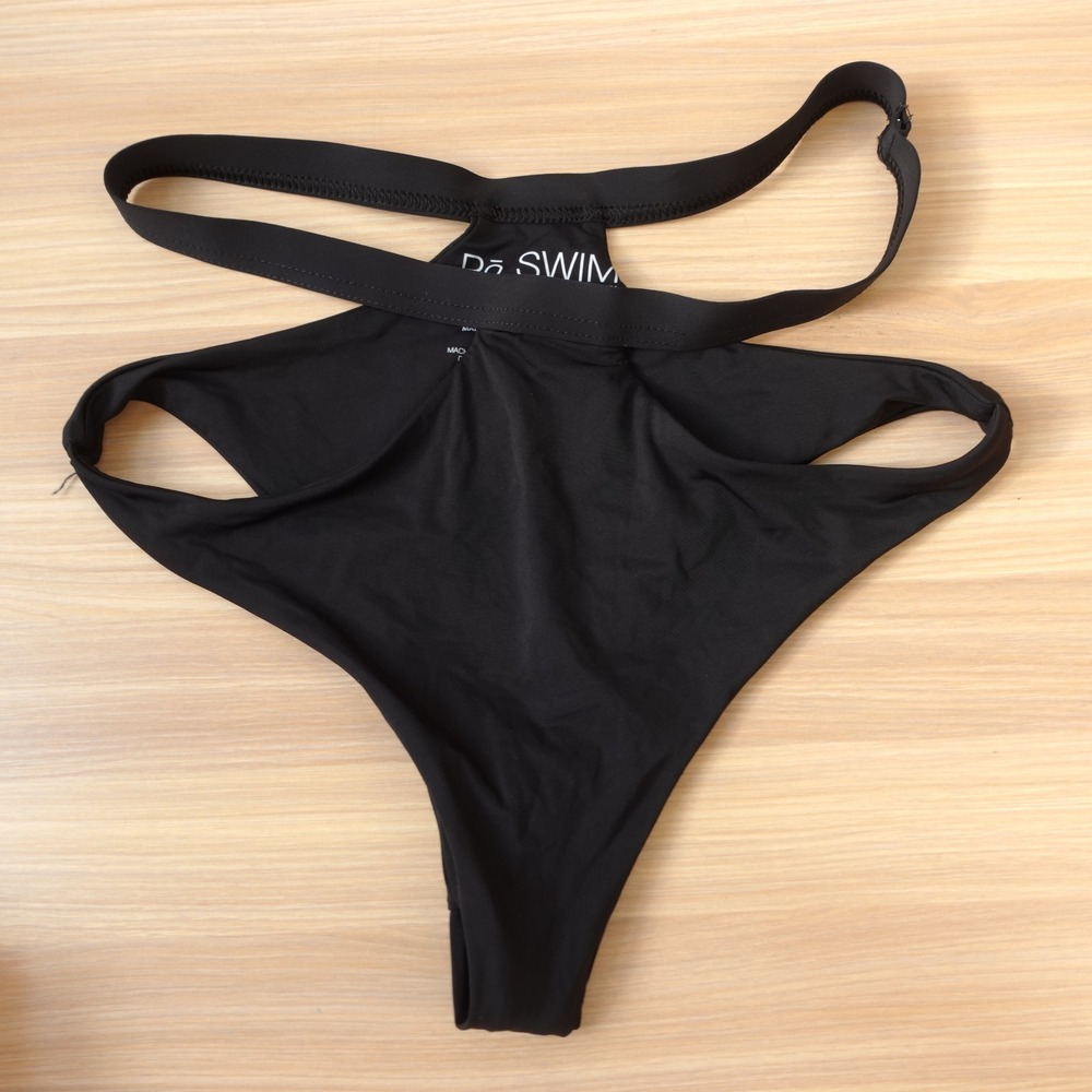 Y2K Black Bikini Bottom XS Cutout Cyber Goth Cheeky Brazilian PO Swim AVA FRATI